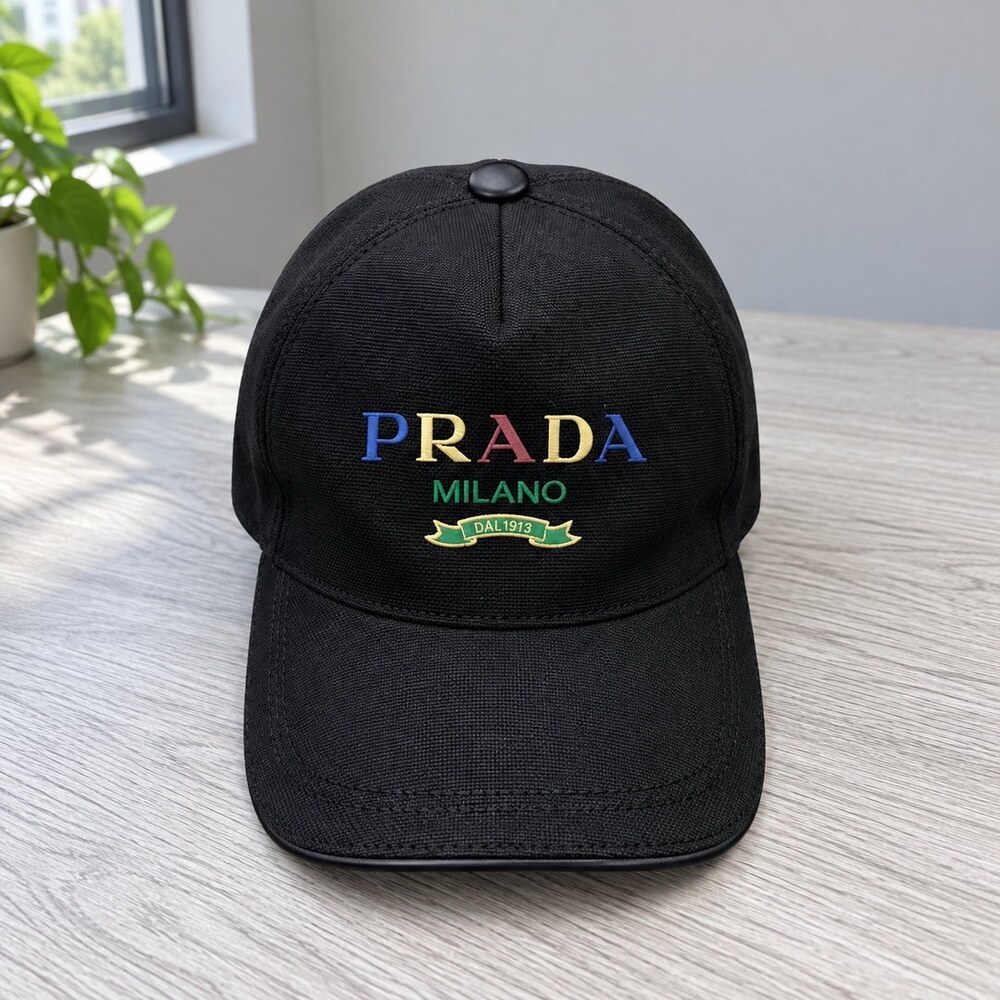 Prada Black Cap with Multicolor Logo